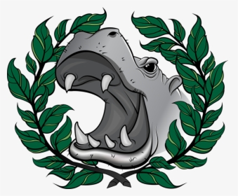 Color-ink Screaming Hippo Head In Laurel Frame Tattoo - Angry Hippo Tattoo, HD Png Download, Transparent PNG