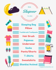 Free Printable Sleepover Checklist For Kids Kids Can - Sleepover Packing List, HD Png Download, Transparent PNG