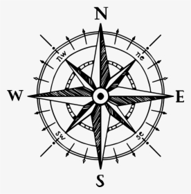 Compass Drawing Black North South East West Overlay - Compass Rose Png, Transparent Png, Transparent PNG