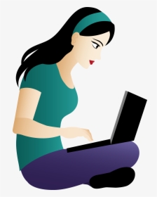 Girl On Computer Clipart Asian Sitting With Laptop - Using Laptop Clipart Png, Transparent Png, Transparent PNG