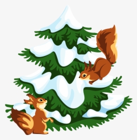 Transparent Snowy Tree With Squirrels Png Clipart - Squirrel On Tree Png Clipart, Png Download, Transparent PNG