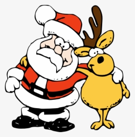 Santa And Reindeer Cartoon, HD Png Download, Transparent PNG