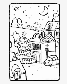 Christmas Tree In The Village Colouring Page Page Drawing - Christmas Day, HD Png Download, Transparent PNG