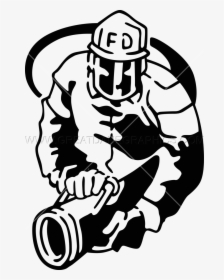 Firefighter Clipart Hose Silhouette - Fireman Holding Hose Clipart Black And White, HD Png Download, Transparent PNG