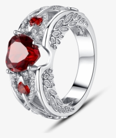 Angel Wing Heart Red Crystal Engagement Ring - Red Ring, HD Png Download, Transparent PNG