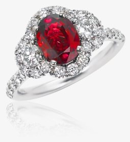3-stone Halo Diamond And Ruby Ring - Pre-engagement Ring, HD Png Download, Transparent PNG