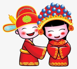 Transparent Marriage Clipart - Chinese Wedding Bride Groom Cartoon, HD Png Download, Transparent PNG