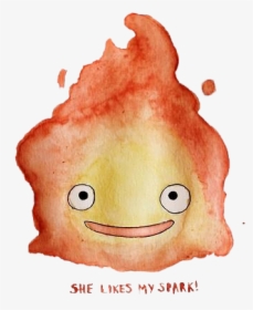 Howl S Moving Castle, Watercolor, And Calcifer Image - Howl's Moving Castle Watercolor, HD Png Download, Transparent PNG