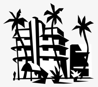 Vector Illustration Of Miami Beach Resort Hotel With - Resort Clipart Png, Transparent Png, Transparent PNG