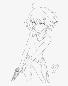 Transparent Anime Girl With Gun Png - Anime Girl Lineart Png, Png Download, Transparent PNG