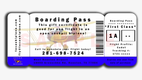 Houston Flights Texas Biplane Boarding Pass - Illustration, HD Png Download, Transparent PNG