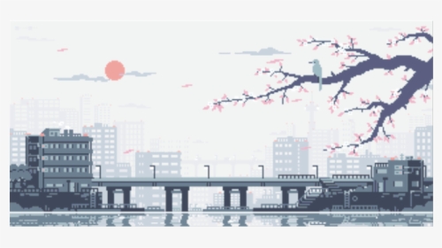 #city #pixel #game #background #vaporwave #japan #bird - Japan Pixel Art, HD Png Download, Transparent PNG