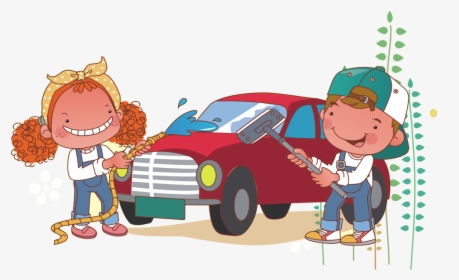 And For Car Men Wash Cartoon Women Clipart - Clean The Car Clipart, HD Png Download, Transparent PNG