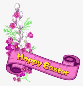 Pink Happy Easter Banner And Flowers - Religious Happy Easter Banner, HD Png Download, Transparent PNG
