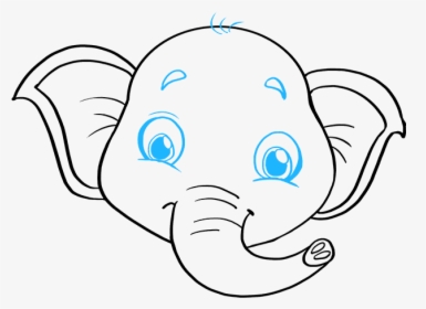 How To Draw Baby Elephant - Draw A Baby Elephant Face, HD Png Download, Transparent PNG