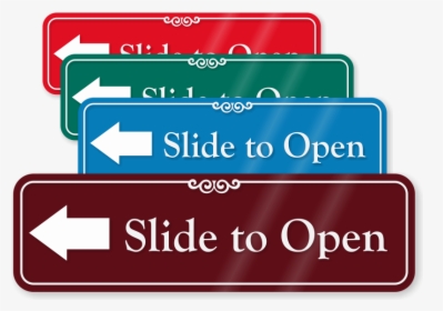 Slide To Open Showcase Wall Sign - Slide To Open Door Sign, HD Png Download, Transparent PNG