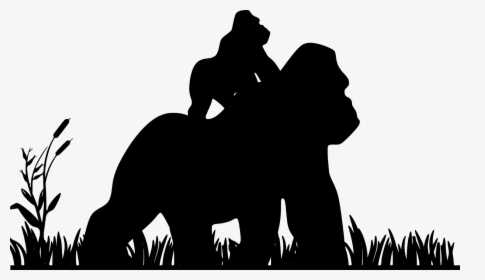Gorilla, Ape, Silhouette, Animal, Baby, Fauna, Infant - Cattails Black And White Clipart, HD Png Download, Transparent PNG