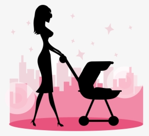 Woman With Baby Carriage Silhouette Clip Arts - Clipart Woman With Baby, HD Png Download, Transparent PNG