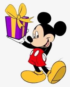 Mickey Birthday Minnie Donald Goofy Duck Mouse Clipart - Mickey Mouse With Gift, HD Png Download, Transparent PNG