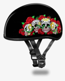 Daytona Womens Red Rose And Skull Dot Skull Cap Motorcycle - Motorcycle Helmet, HD Png Download, Transparent PNG
