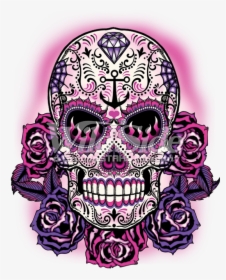 Sugar Skull Png - Pink And Purple Sugar Skull, Transparent Png, Transparent PNG
