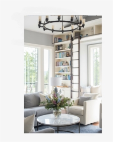 Living Room With Bookcase And Ladder , Interior Designs - Living Room, HD Png Download, Transparent PNG