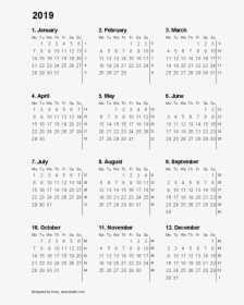 2019 Calendar Png Transparent Picture - 12 Month Printable Calendar 2019, Png Download, Transparent PNG