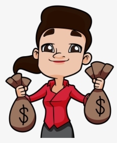 Dark Haired Woman Holding Up Two Bags Full Of Money - Woman Holding Money Cartoon, HD Png Download, Transparent PNG