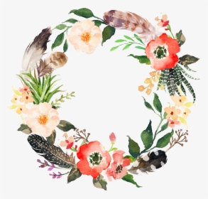 Boho Bohemian Feather Feathers Flower Flowers Freetoedi - Flower Wreath Watercolor Png, Transparent Png, Transparent PNG