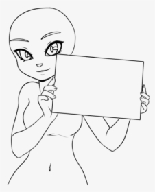 Anime Lineart Base - Anime Girl Holding Sign Base, HD Png Download, Transparent PNG