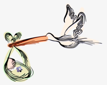 Vector Illustration Of Stork Bird Delivers Newborn - Cegonha Entrega Bebe Png, Transparent Png, Transparent PNG