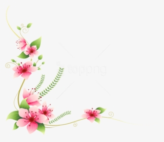 Download Pink Flowers Decoration - Floral Vines With Butterflies, HD Png Download, Transparent PNG