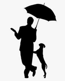 Silhouette, Dog, Umbrella, Man, Pet, Friendship, Care - Silhouette Man With Umbrella, HD Png Download, Transparent PNG