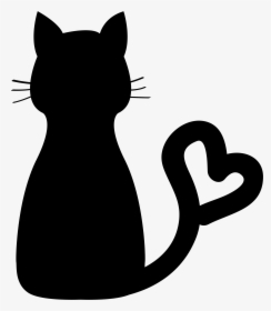 Cat Black And White Cat Clip Art - Cat Silhouette With Heart Tail, HD Png Download, Transparent PNG
