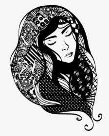 The White Scarf - Women Scarf Illustration Black And White, HD Png Download, Transparent PNG