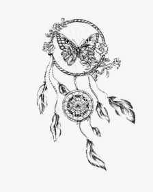 Butterfly Tattoo Drawing Dreamcatcher Free Hd Image - Butterfly Dream Catcher Tattoo, HD Png Download, Transparent PNG