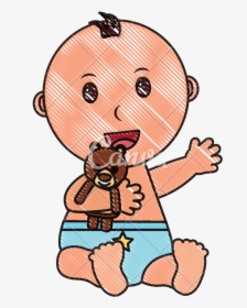 Little Clipart Baby Boy Diaper - Baby Holding A Rattle Black And White, HD Png Download, Transparent PNG
