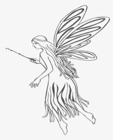 Wonderful Outline Fairy In Nice Dress Tattoo Design - Fairy, HD Png Download, Transparent PNG