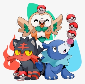 Pokemon Clipart Happy - Popplio Litten And Rowlet, HD Png Download, Transparent PNG