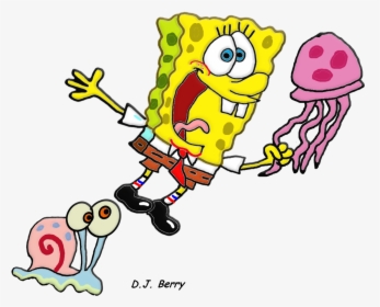 Spongebob And Gary And A Jellyfish - Spongebob & Gary Clipart, HD Png Download, Transparent PNG