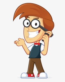 Free Nerd Geek Talking On Cell Phone People High Resolution - Thinking Boy Cartoon Png, Transparent Png, Transparent PNG