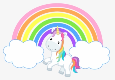 Rainbow With Clouds Clip - Rainbow And Clouds Unicorn, HD Png Download, Transparent PNG