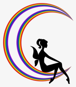 Fairy Relaxing On The Rainbow Crescent Moon Clip Arts - Transparent Fairy Moon Silhouette, HD Png Download, Transparent PNG