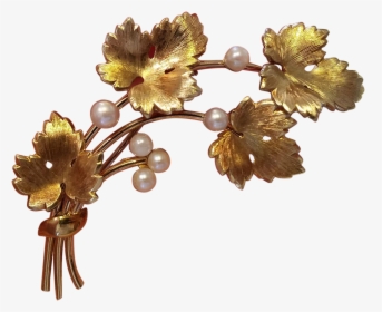 Vintage Krementz Grape Leaf And Cultured Pearl Pin - Artificial Flower, HD Png Download, Transparent PNG
