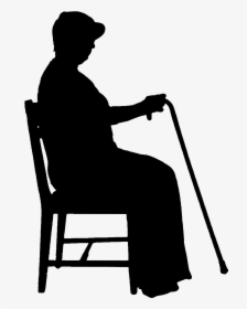 Crutches Old Lady Sitting On A Chair Png Download - Old People Sitting Silhouette Png, Transparent Png, Transparent PNG