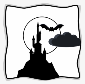 Moon Black And White Full Moon Black And White Free - Spooky Castle Clip Art, HD Png Download, Transparent PNG