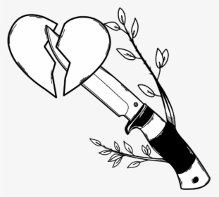 #tumblr #blackandwhite #heart #knife #leaves #freetoedit - Drawing Knife, HD Png Download, Transparent PNG