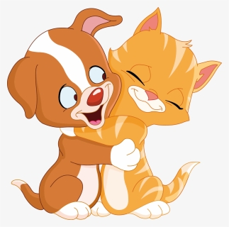 Clip Art Free Cats And Dogs - Dog And Cat Hugging Clipart, HD Png Download, Transparent PNG