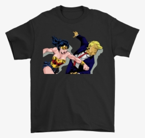 Wonder Woman Punching Donald Trump Face Shirts - Science Shirts Schrodinger's Cat, HD Png Download, Transparent PNG