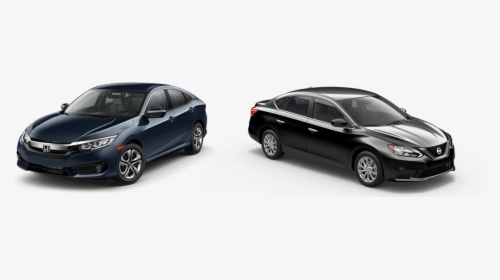 Blue 2018 Honda Civic And Black 2018 Nissan Sentra - Nissan Sentra Vs Civic, HD Png Download, Transparent PNG